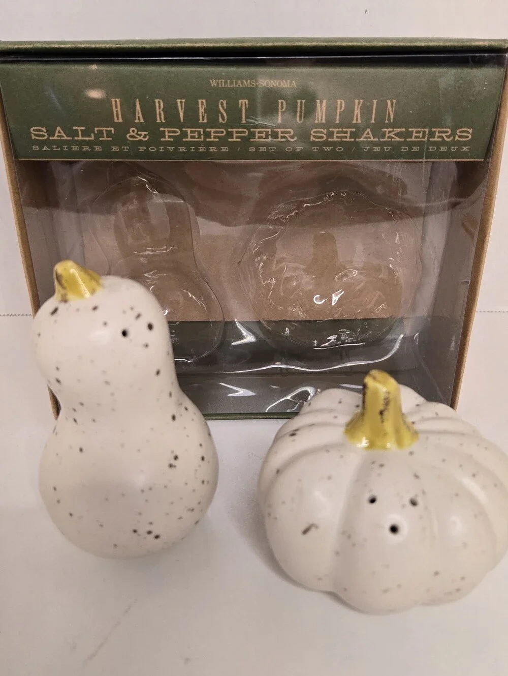 Williams Sonoma Harvest Pumpkin Salt and Pepper Shakers Rustic Autumn Fall Decor